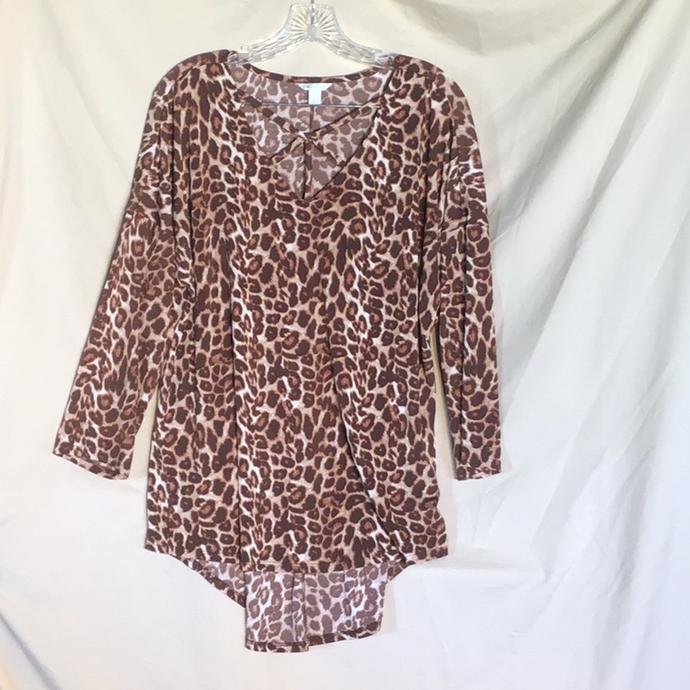 Cato Brown Leopard Print 3/4 Sleeve Tunic Size L